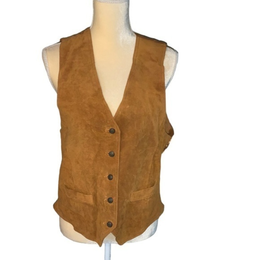 Vintage Mixed Blues Brown Suede Leather Button Down Vest Western/Boho Sz Medium